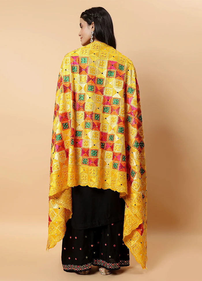 Yellow Chinon Phulkari Work Dupatta - Image 2