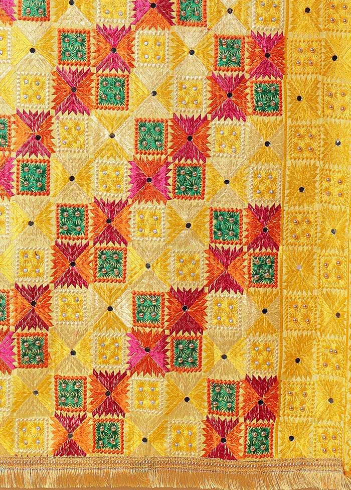 Yellow Chinon Phulkari Work Dupatta - Image 3