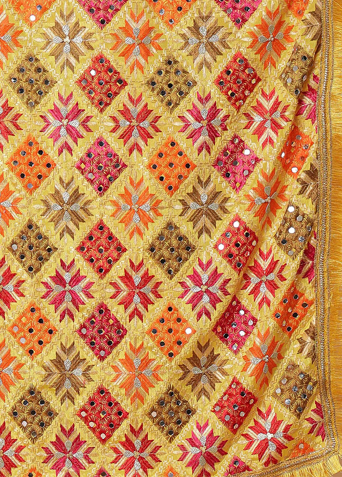 Yellow Chinon Phulkari Work Dupatta - Image 3
