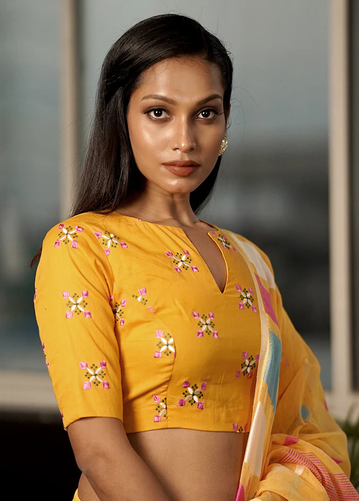 Yellow Cotton Designer Blouse - Image 3