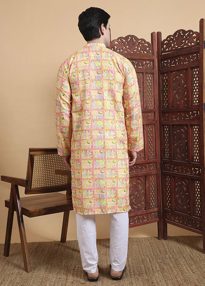 Yellow Cotton Kurta & Pajama Set - Image 3