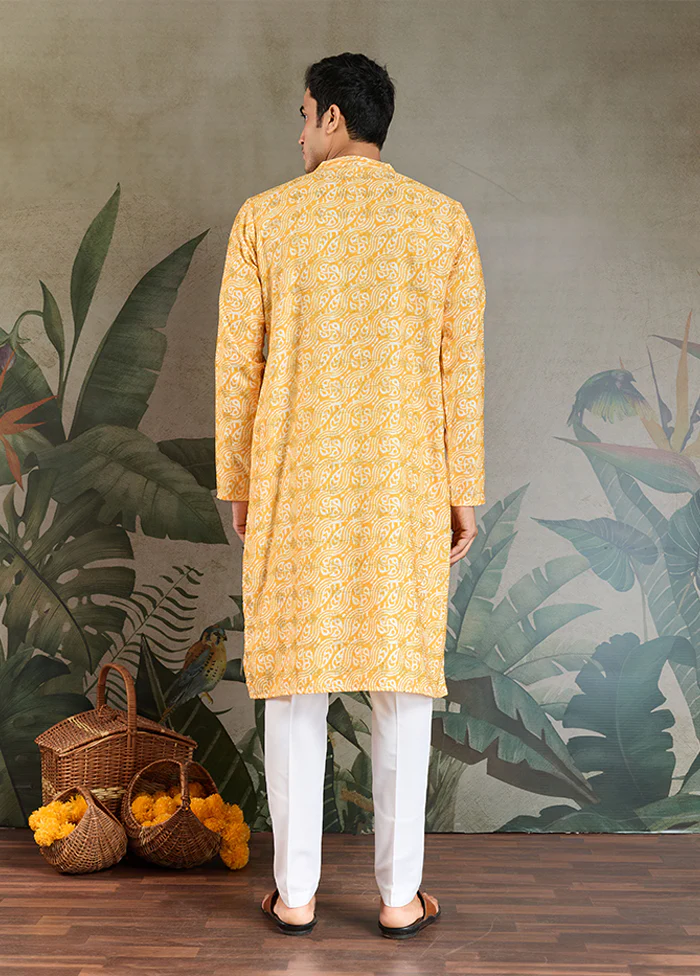 Yellow Cotton Kurta & Pajama Set - Image 3