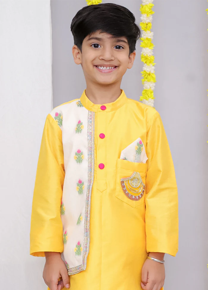 Yellow cotton Kurta & Pajama Set - Image 2