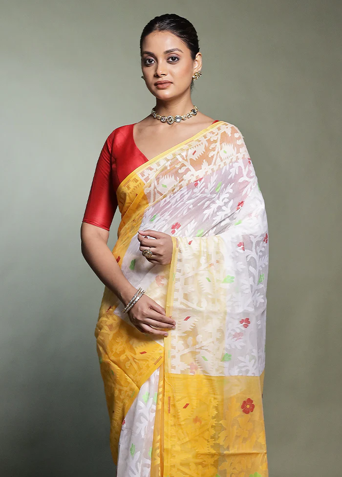 Yellow Cotton Saree With Blouse Piece