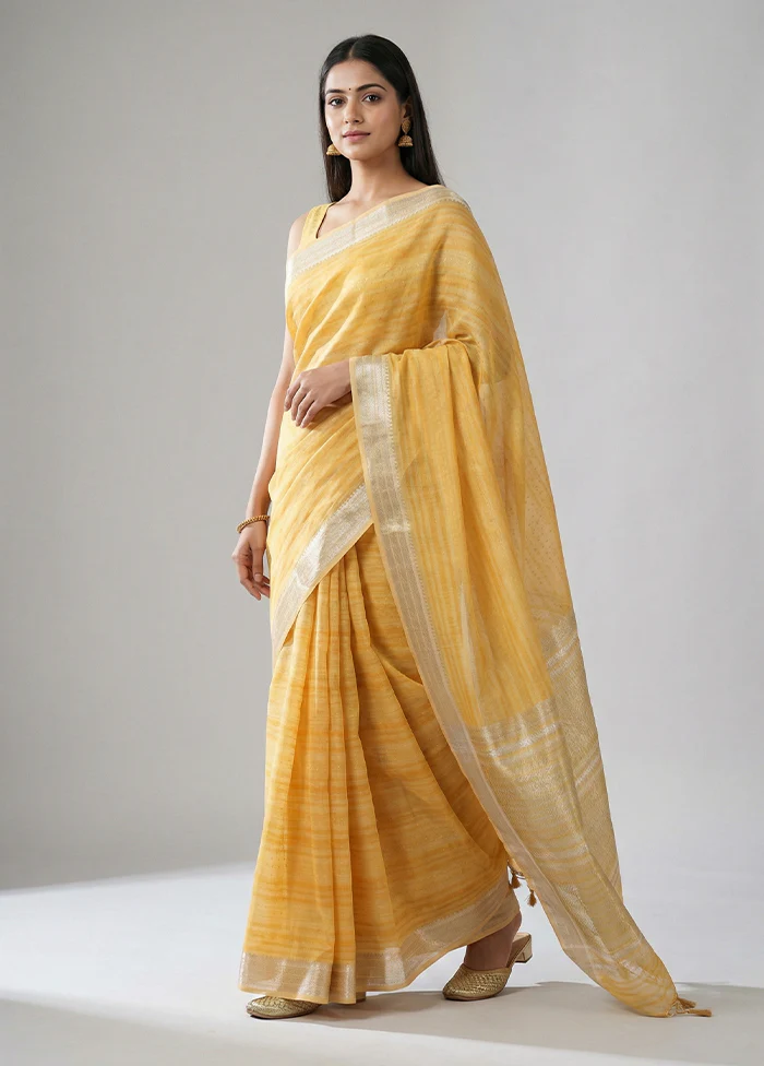 Yellow Cotton Saree With Blouse Piece