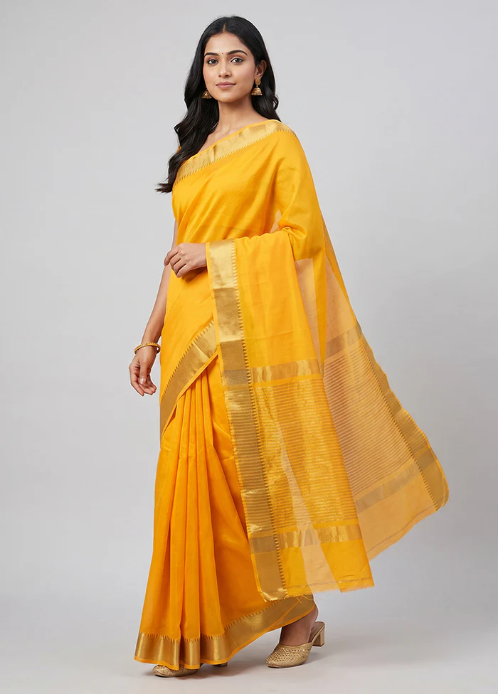 Yellow Cotton Saree With Blouse Piece