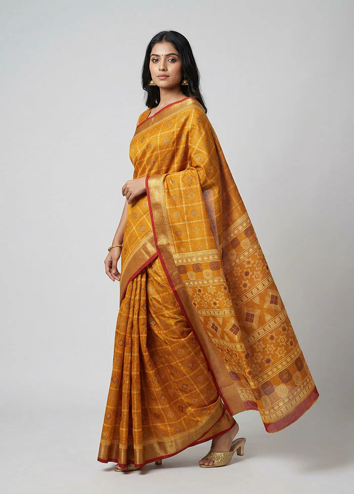 Yellow Cotton Saree With Blouse Piece