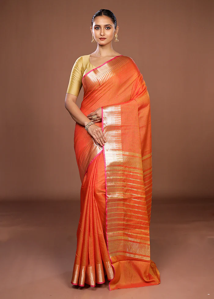 Yellow Cotton Saree With Blouse Piece - Image 2