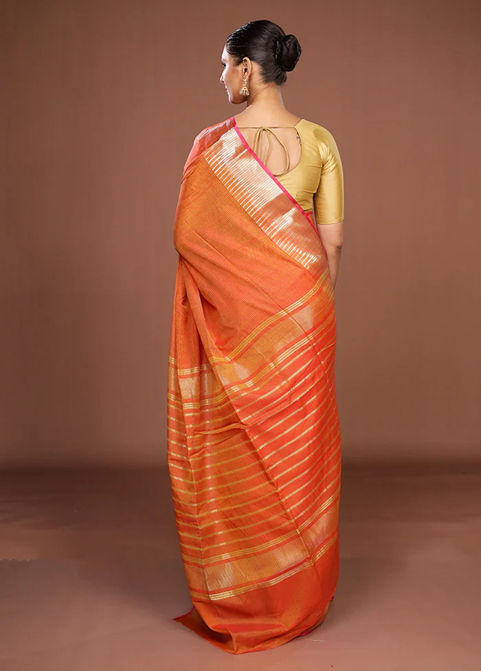 Yellow Cotton Saree With Blouse Piece - Image 3