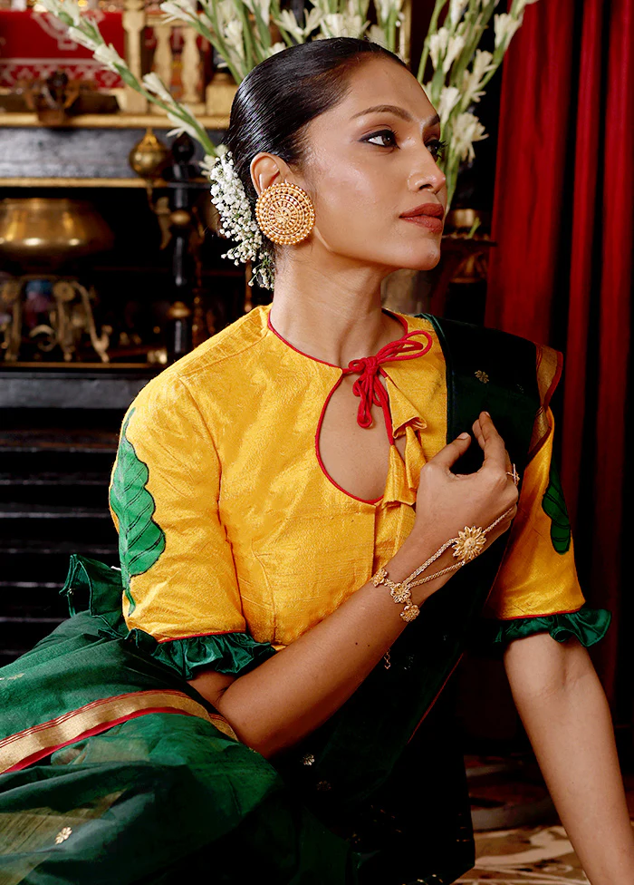 Yellow Durga Maa Hand Painted Designer Blouse - Image 2