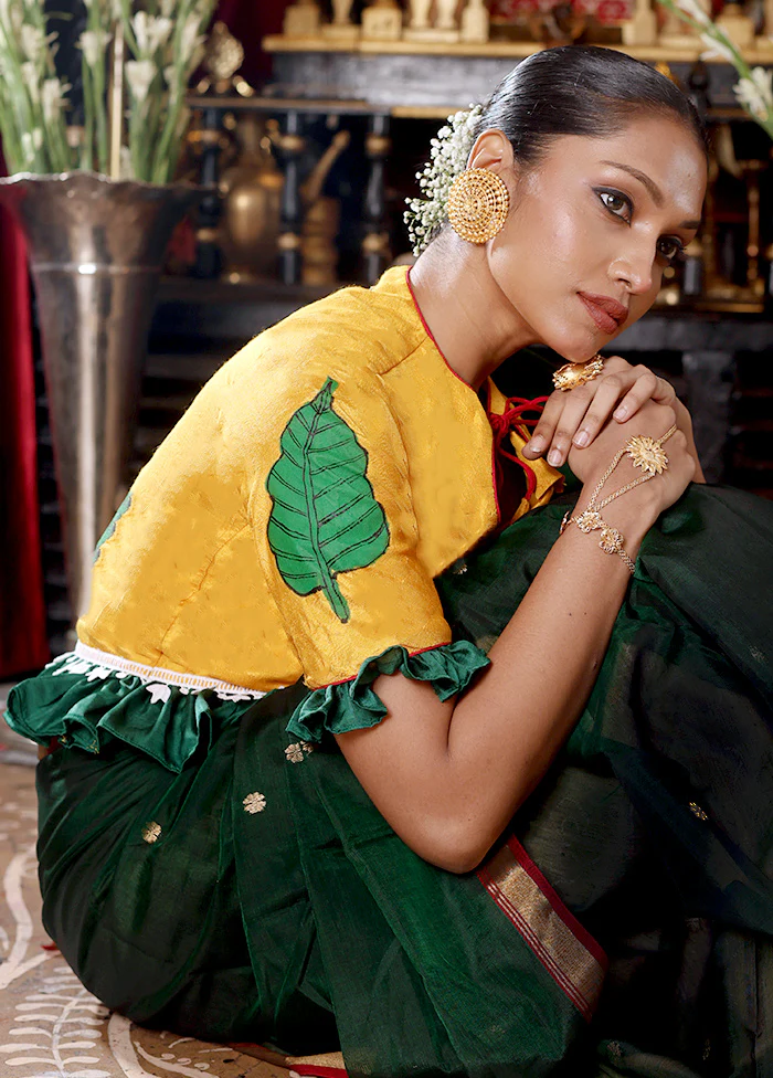Yellow Durga Maa Hand Painted Designer Blouse - Image 3