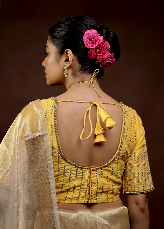 Yellow Dupion Silk Designer Blouse - Image 2