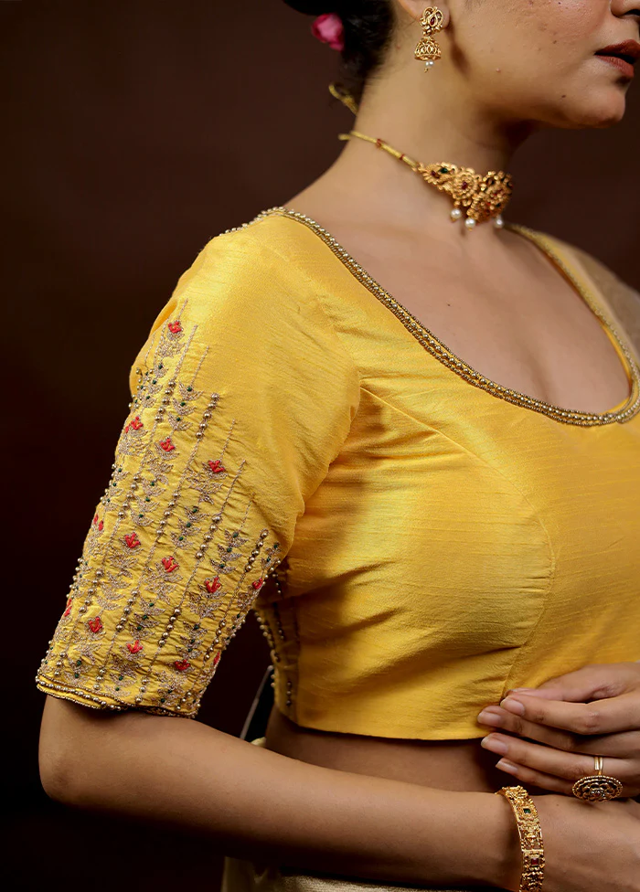 Yellow Dupion Silk Designer Blouse - Image 3