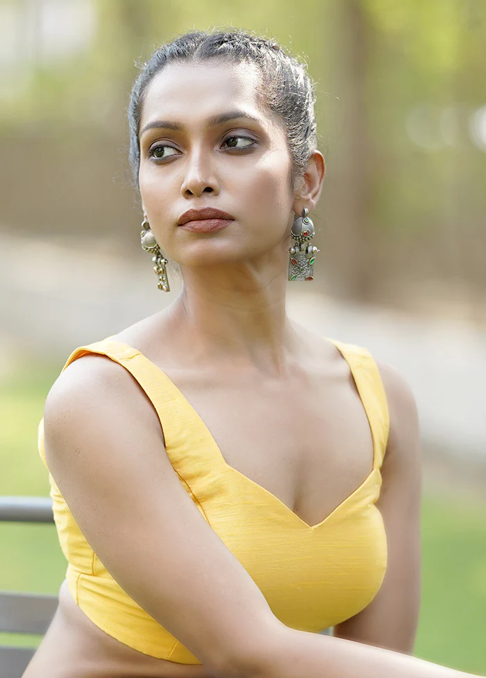 Yellow Dupion Silk Designer Blouse - Image 3