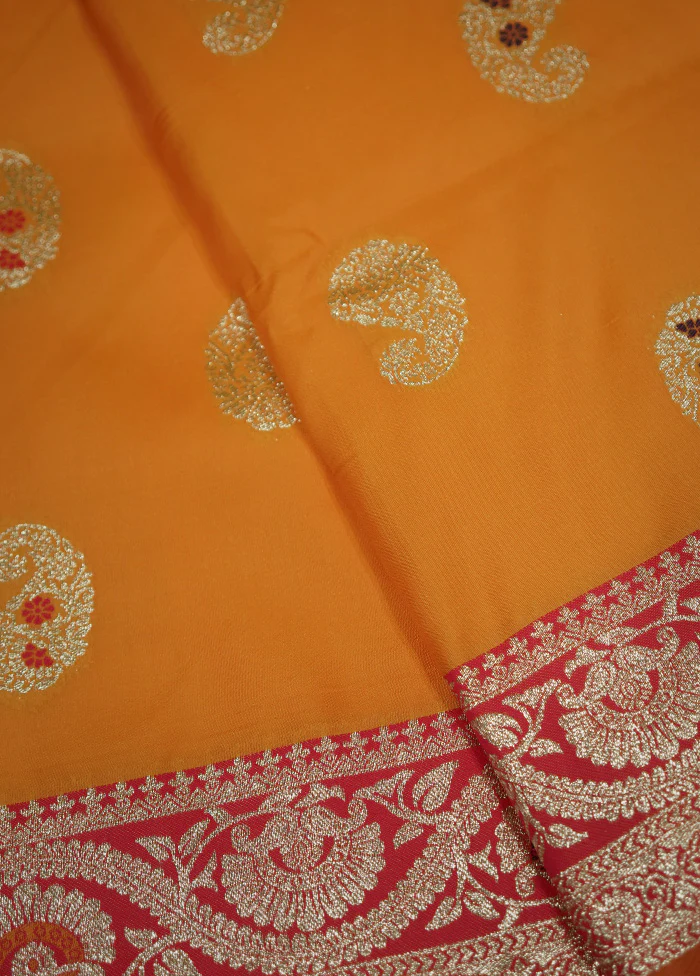 Yellow Dupion Silk Saree With Blouse Piece - Image 2