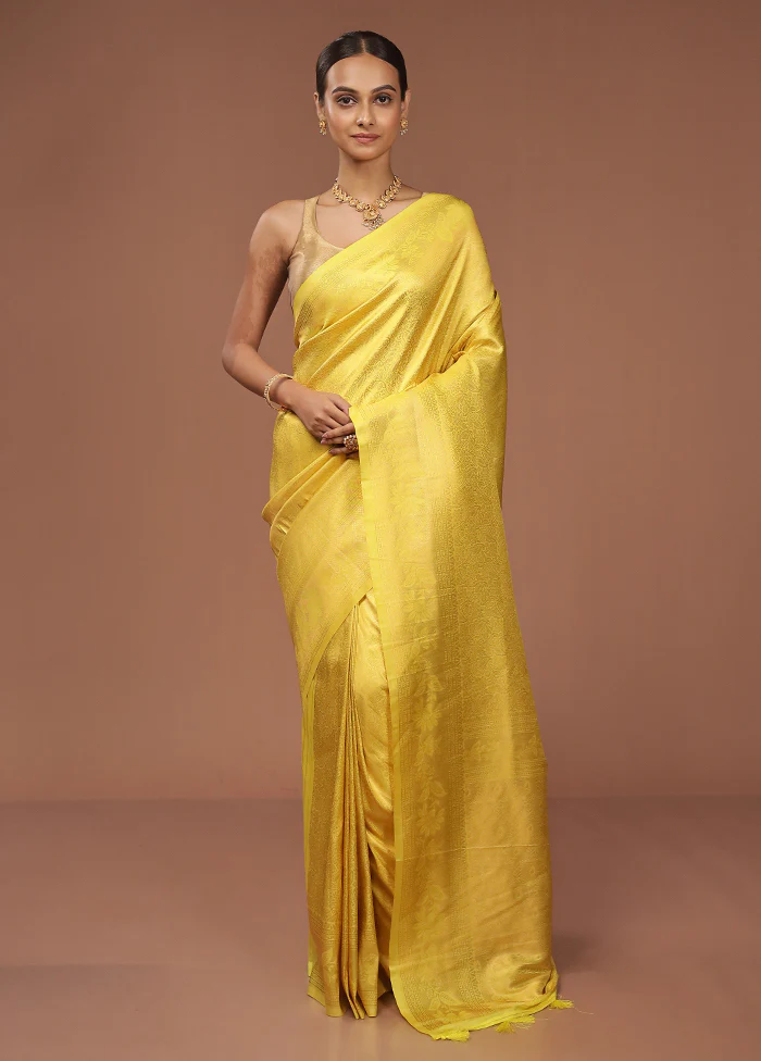 Yellow Dupion Silk Saree With Blouse Piece - Image 2