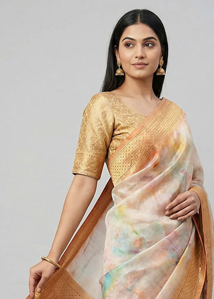 Yellow Dupion Silk Saree With Blouse Piece - Image 2