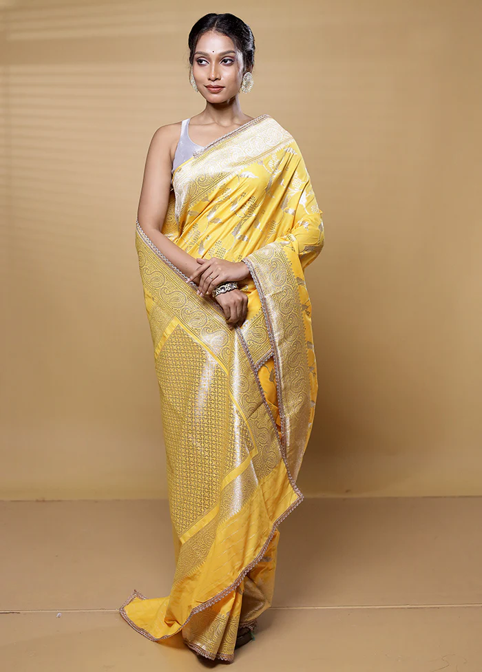 Yellow Dupion Silk Saree With Blouse Piece - Image 2