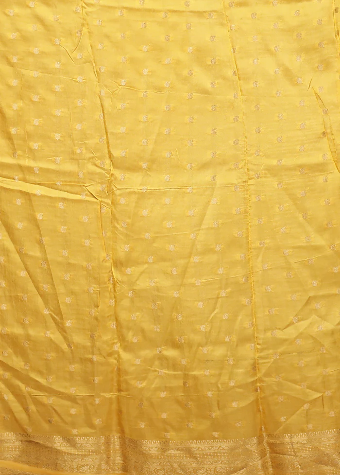 Yellow Dupion Silk Saree With Blouse Piece - Image 5