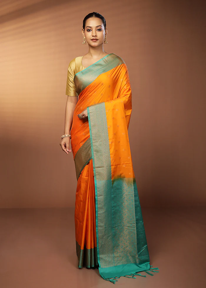Yellow Dupion Silk Saree With Blouse Piece - Image 2