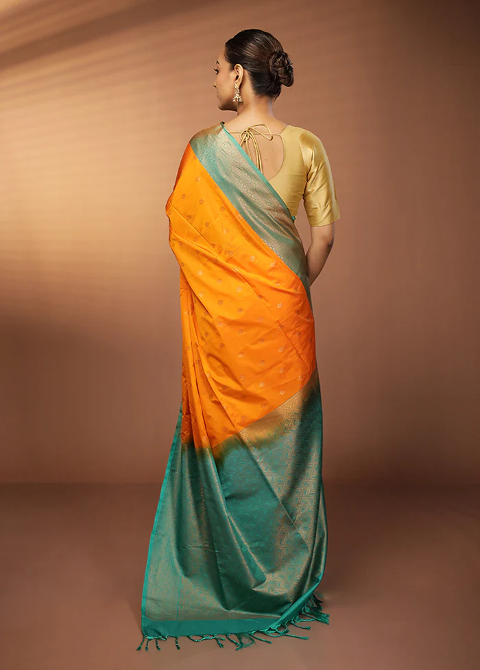 Yellow Dupion Silk Saree With Blouse Piece - Image 3