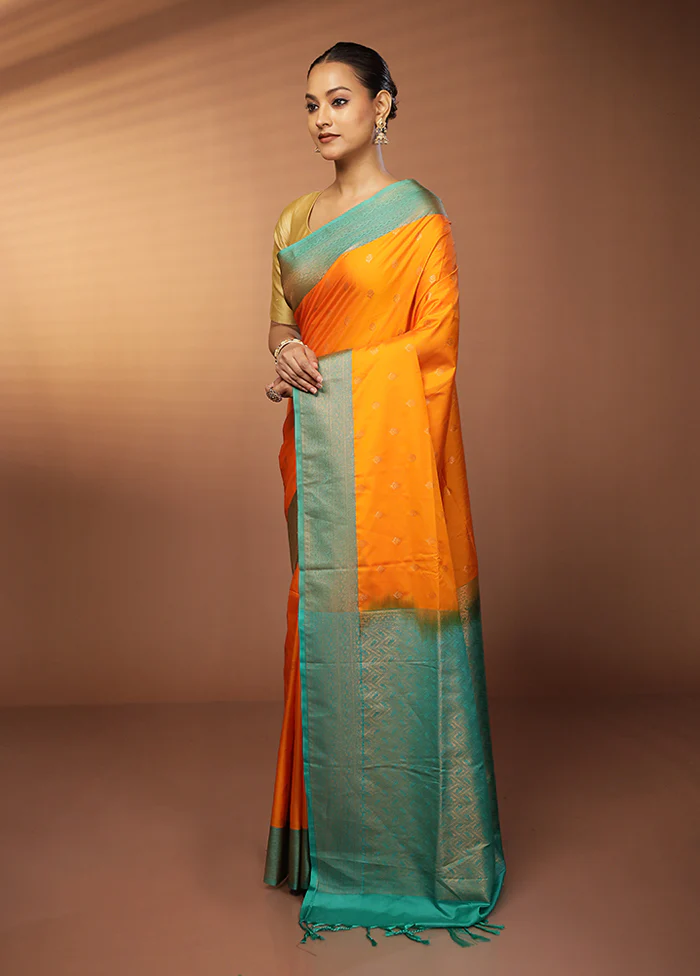 Yellow Dupion Silk Saree With Blouse Piece - Image 4