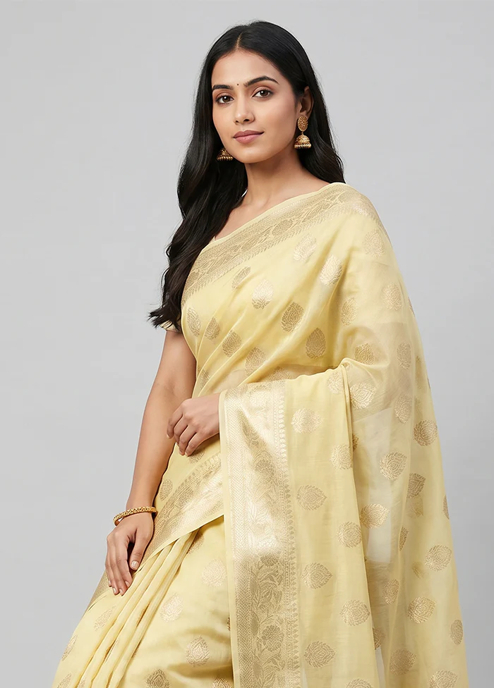 Yellow Dupion Silk Saree With Blouse Piece - Image 2