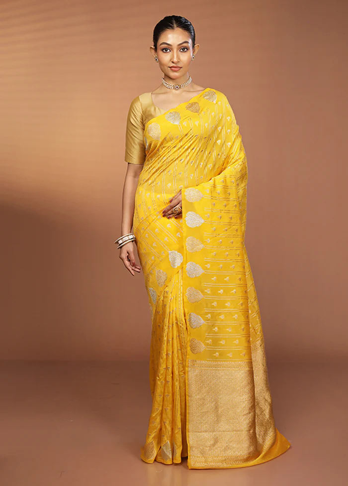 Yellow Dupion Silk Saree With Blouse Piece - Image 2