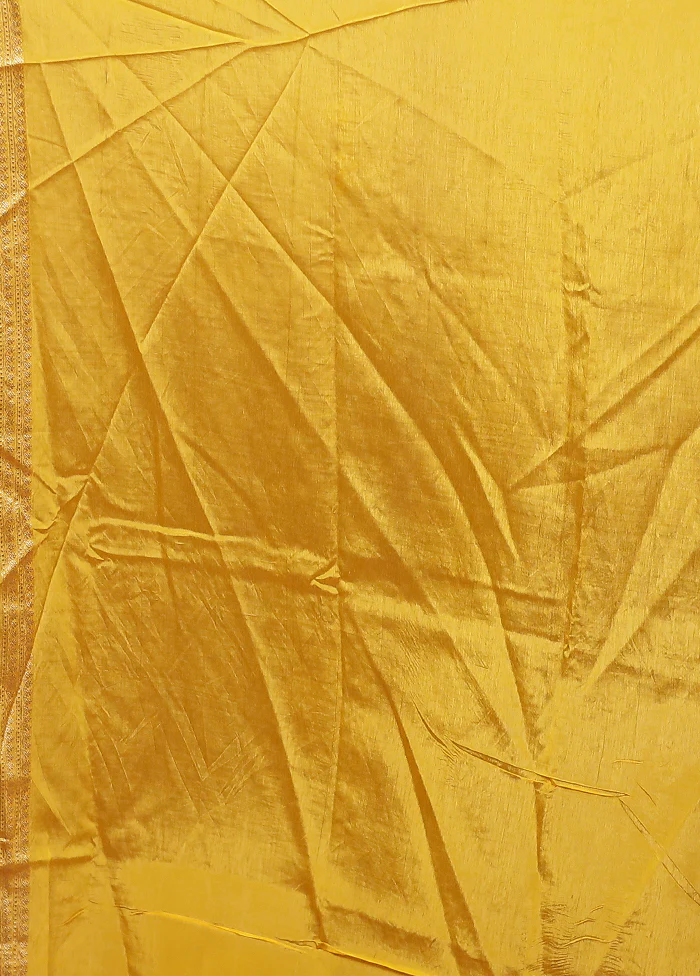 Yellow Dupion Silk Saree With Blouse Piece - Image 5