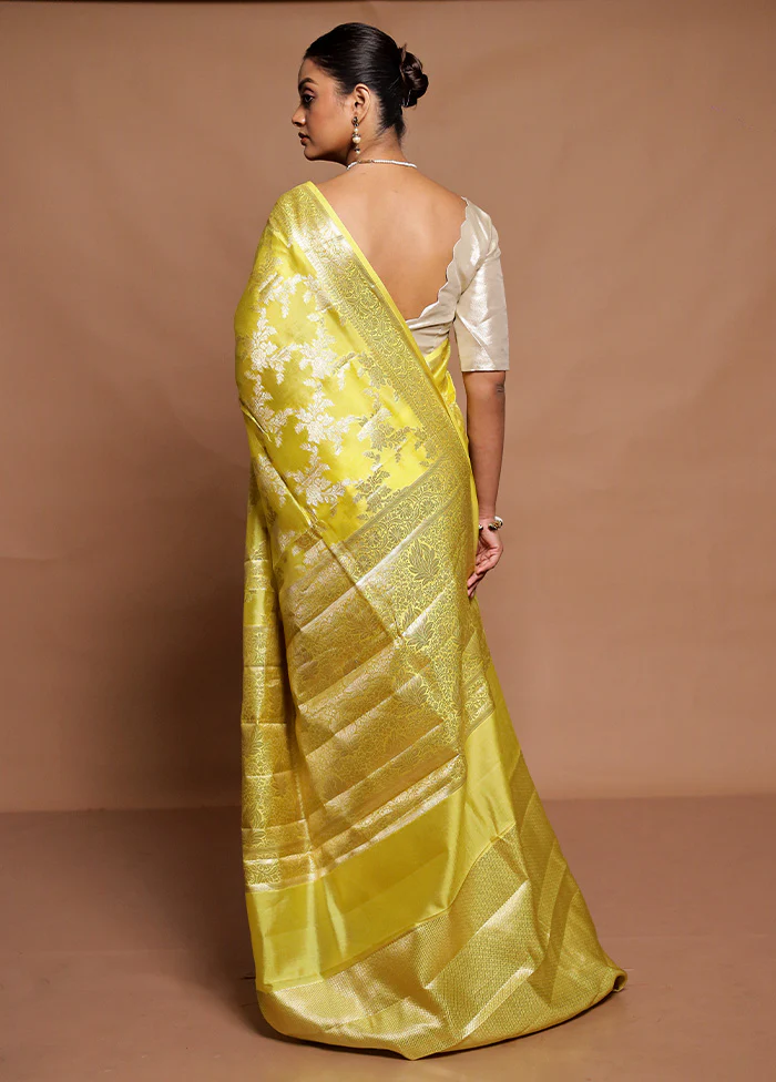 Yellow Dupion Silk Saree With Blouse Piece - Image 3