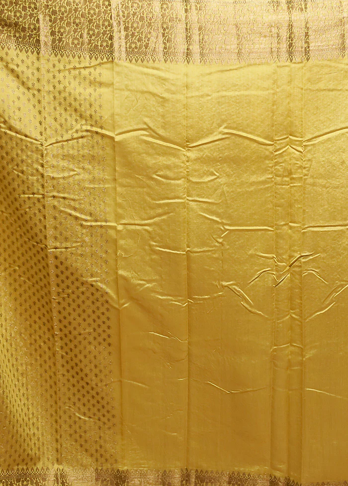 Yellow Dupion Silk Saree With Blouse Piece - Image 5