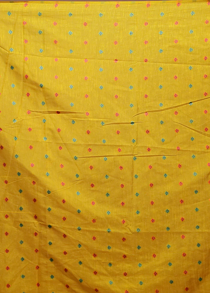 Yellow Dupion Silk Saree With Blouse Piece - Image 5