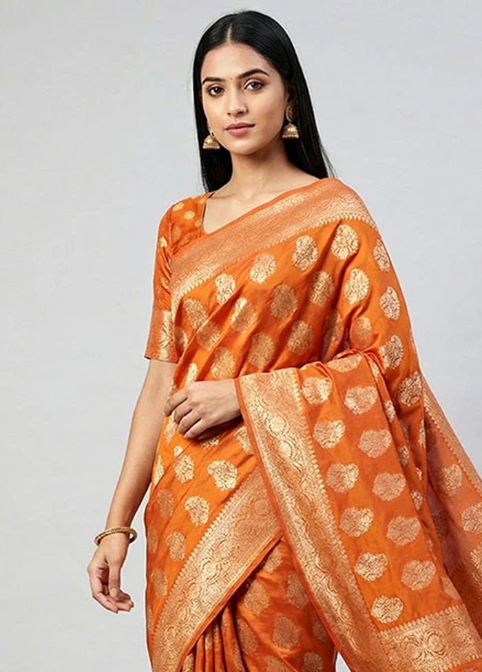 Yellow Dupion Silk Saree With Blouse Piece - Image 2