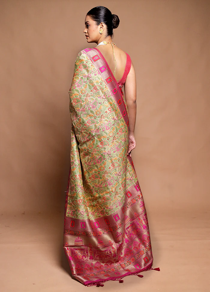 Yellow Dupion Silk Saree With Blouse Piece - Image 3