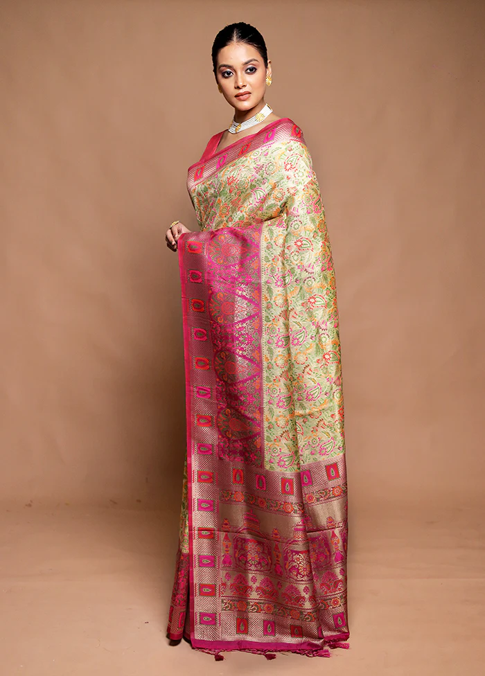 Yellow Dupion Silk Saree With Blouse Piece - Image 4