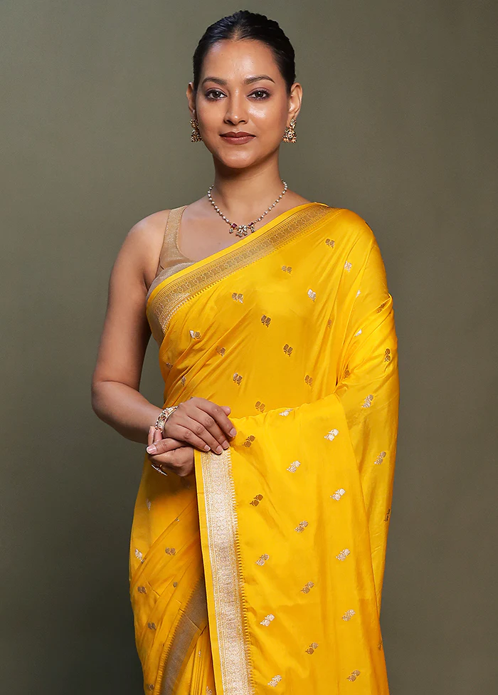 Yellow Dupion Silk Saree With Blouse Piece