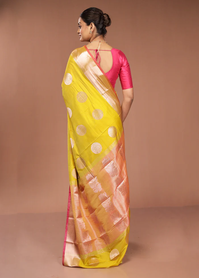 Yellow Dupion Silk Saree With Blouse Piece - Image 3