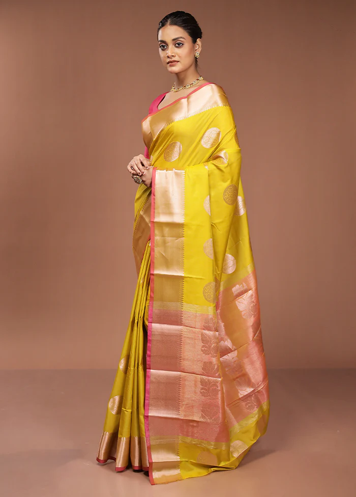 Yellow Dupion Silk Saree With Blouse Piece - Image 4