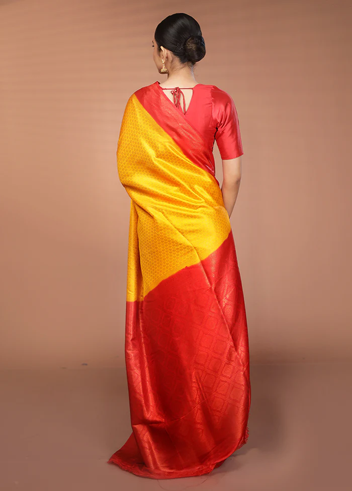 Yellow Dupion Silk Saree With Blouse Piece - Image 3