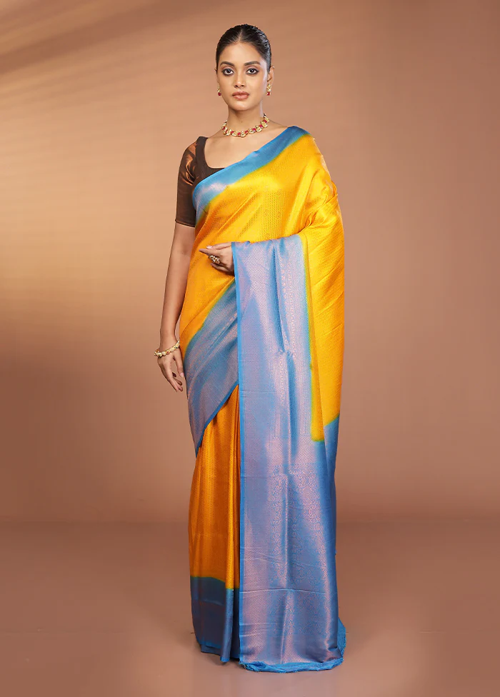 Yellow Dupion Silk Saree With Blouse Piece - Image 2