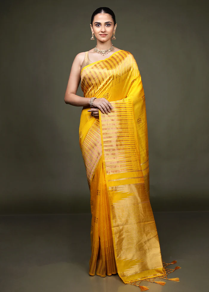 Yellow Dupion Silk Saree With Blouse Piece - Image 2