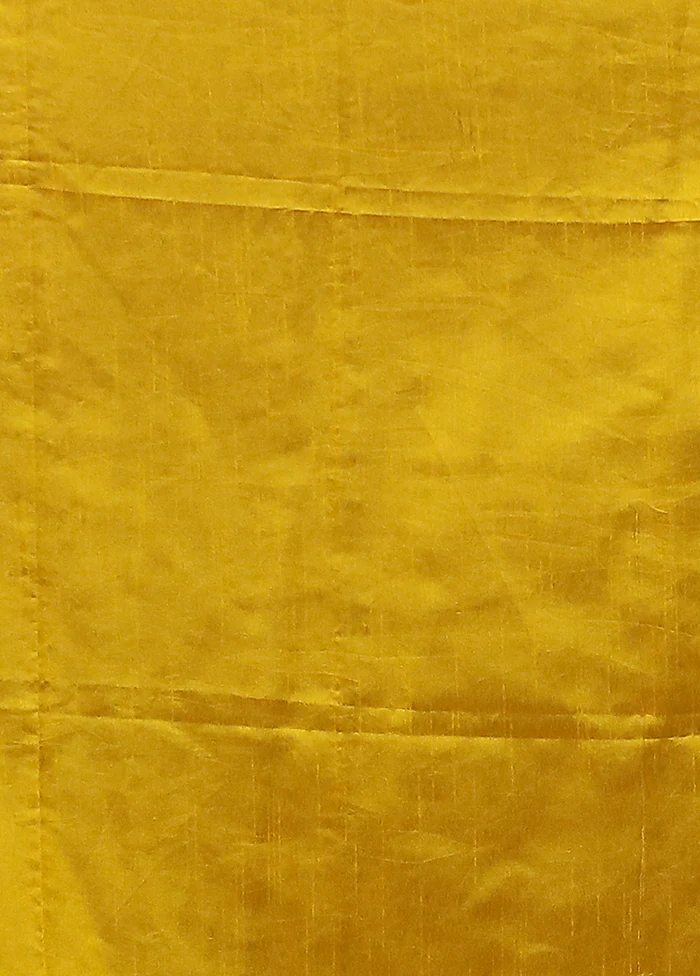 Yellow Dupion Silk Saree With Blouse Piece - Image 5