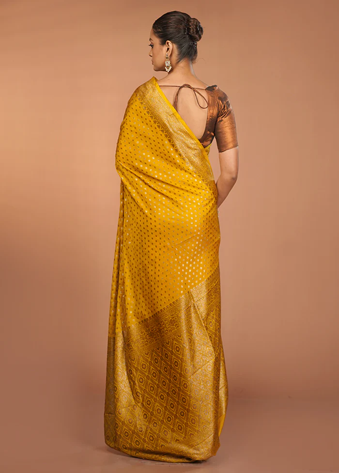 Yellow Dupion Silk Saree With Blouse Piece - Image 3