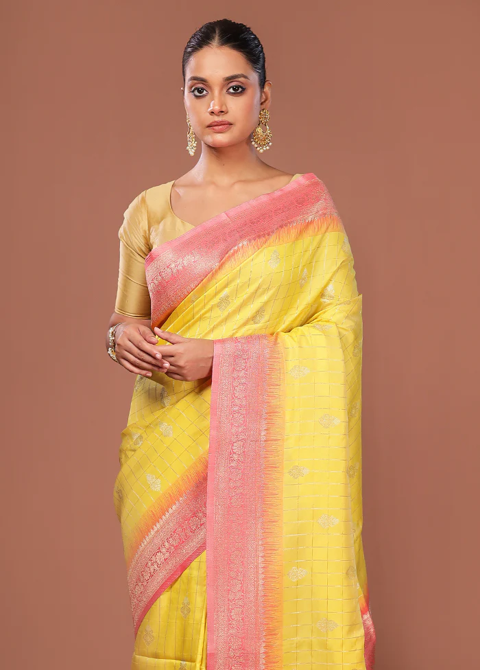 Yellow Dupion Silk Saree With Blouse Piece