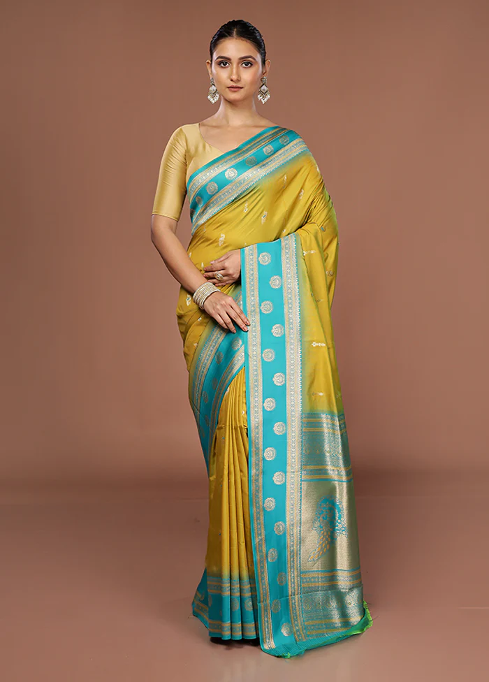 Yellow Dupion Silk Saree With Blouse Piece - Image 2