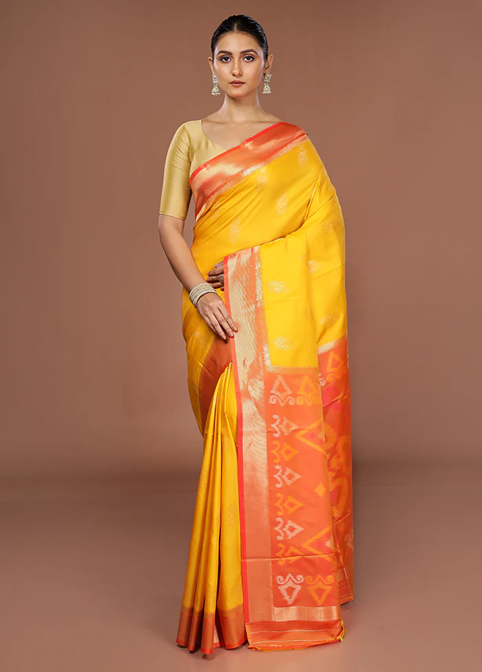 Yellow Dupion Silk Saree With Blouse Piece - Image 2
