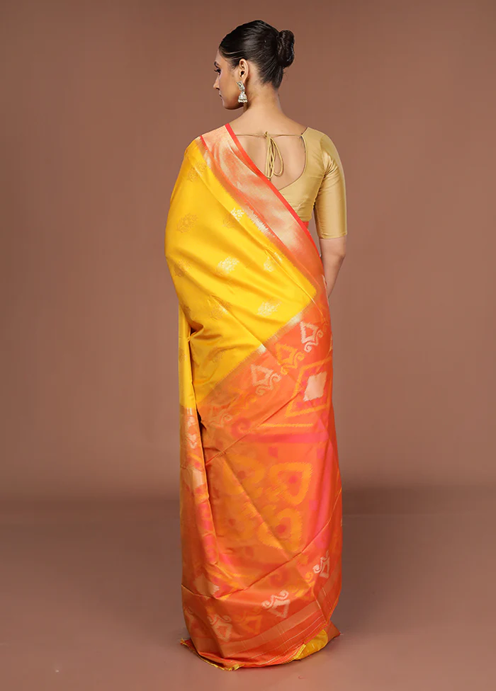 Yellow Dupion Silk Saree With Blouse Piece - Image 3