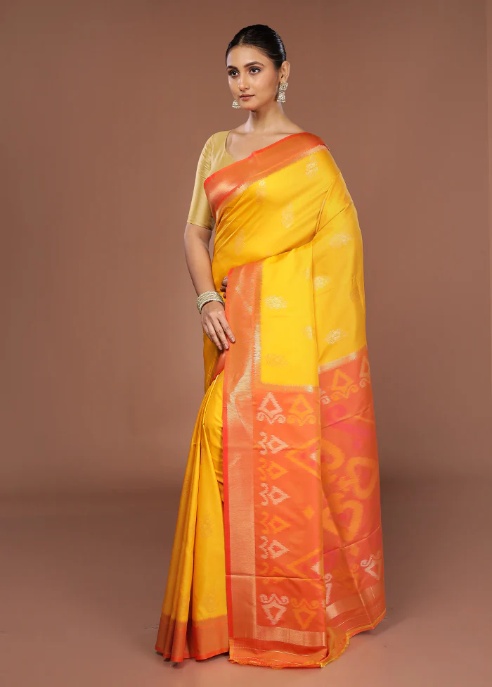 Yellow Dupion Silk Saree With Blouse Piece - Image 4