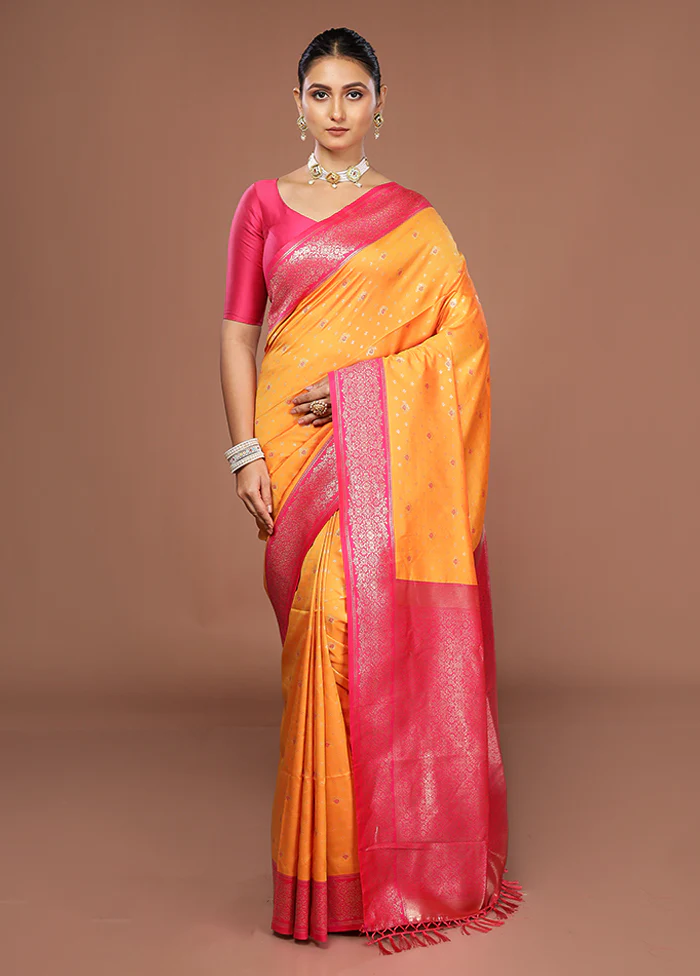 Yellow Dupion Silk Saree With Blouse Piece - Image 2