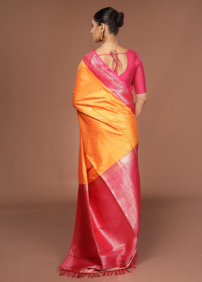 Yellow Dupion Silk Saree With Blouse Piece - Image 3